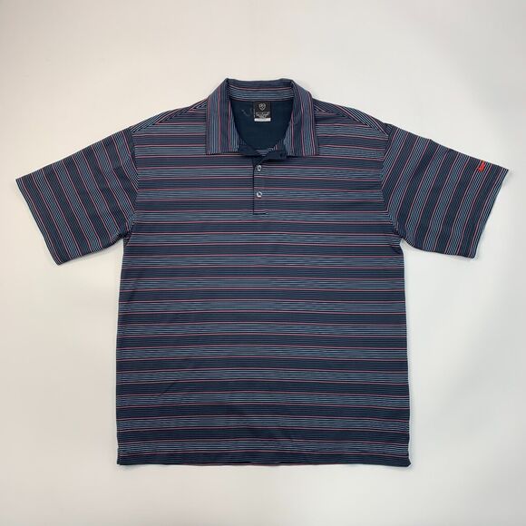 Nike Polo Shirt Mens L Blue Striped Dri Fit UV Performance Stretch Short Sleeve - Picture 2 of 11